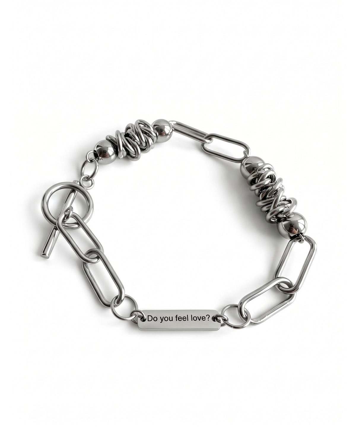 'Do you feel love?' Stainless Steel Charm Bracelet - Handmade