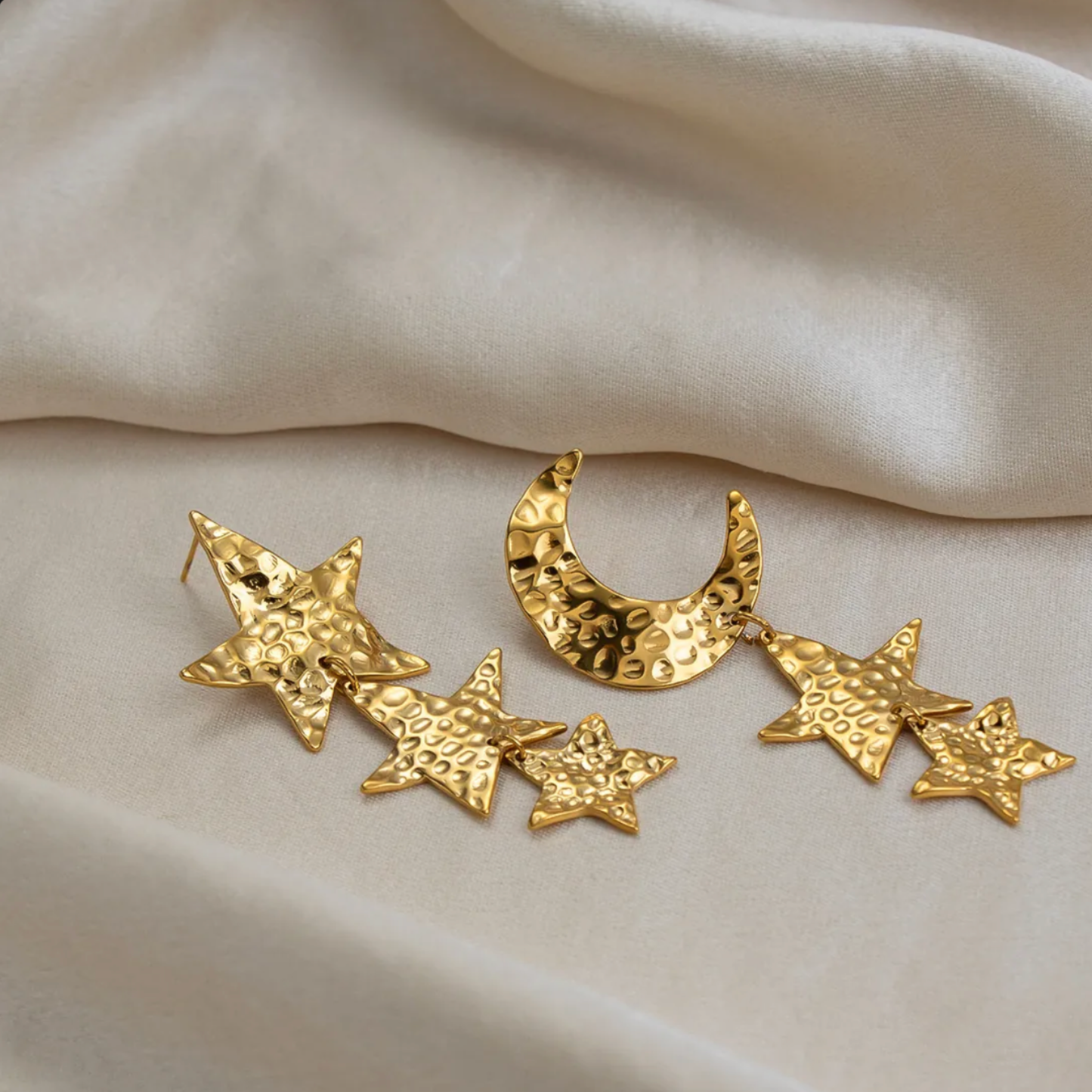 Stainless Steel 18k Gold Plated Star and Moon Earrings