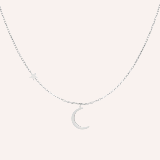 Stainless Steel Moon & Little Star Necklace