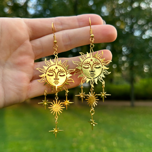 Handmade Alloy Sun and Stars Earrings 'Tova'