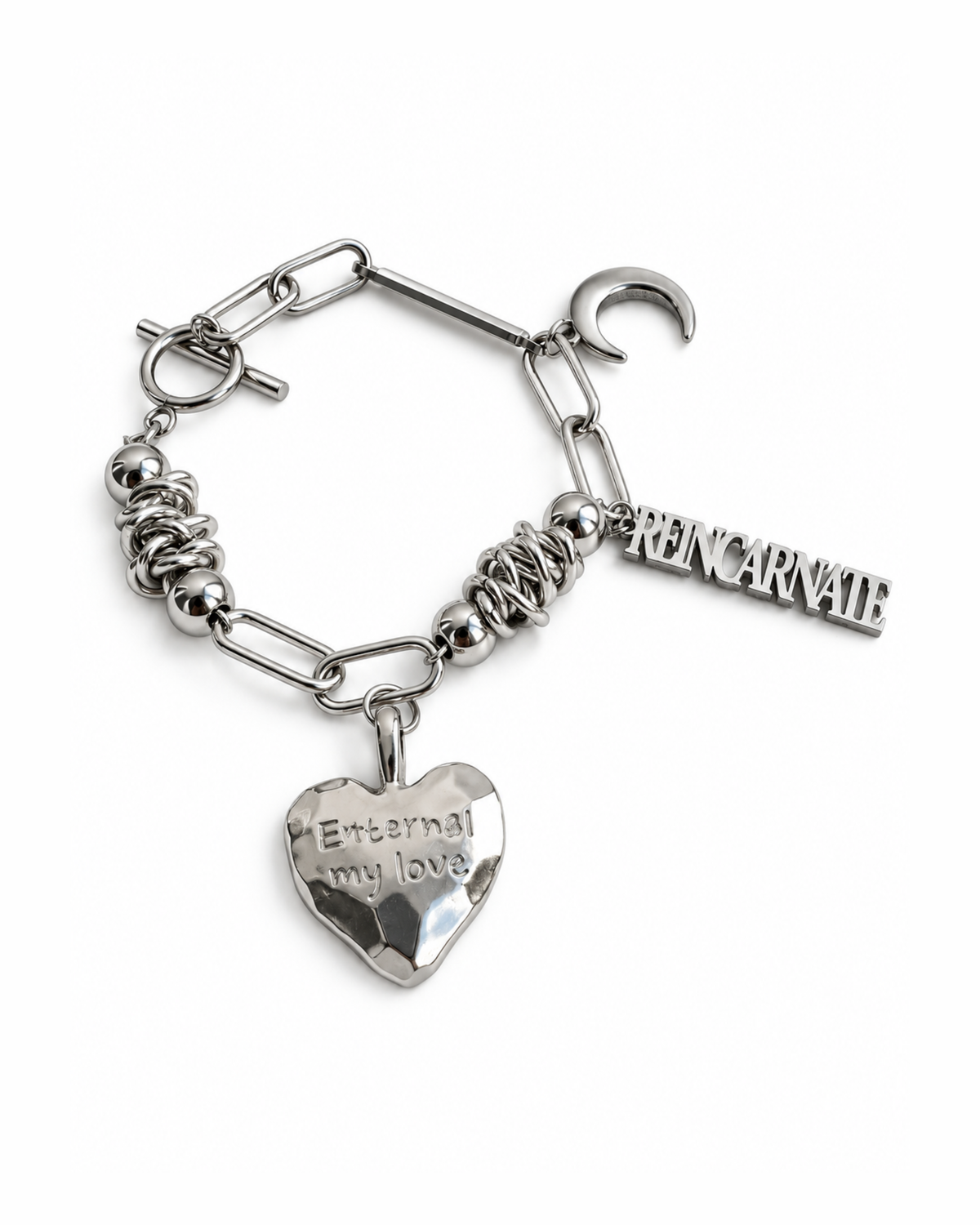 'Reincarnate' Stainless Steel Small Charm Bracelet - Handmade