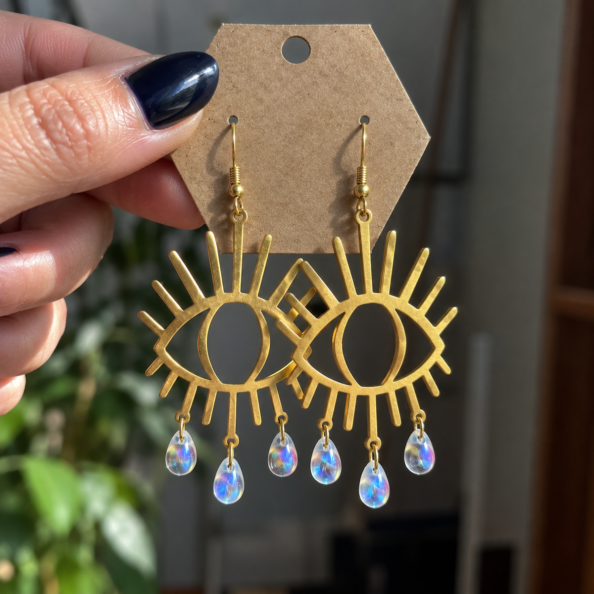 Handmade Copper Earrings With Artificial Crystal 'Evil Eye'