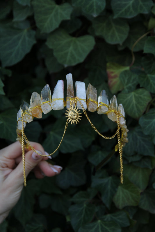 Crystal Tiara Headband 'Solis Crown' with quartz crystals