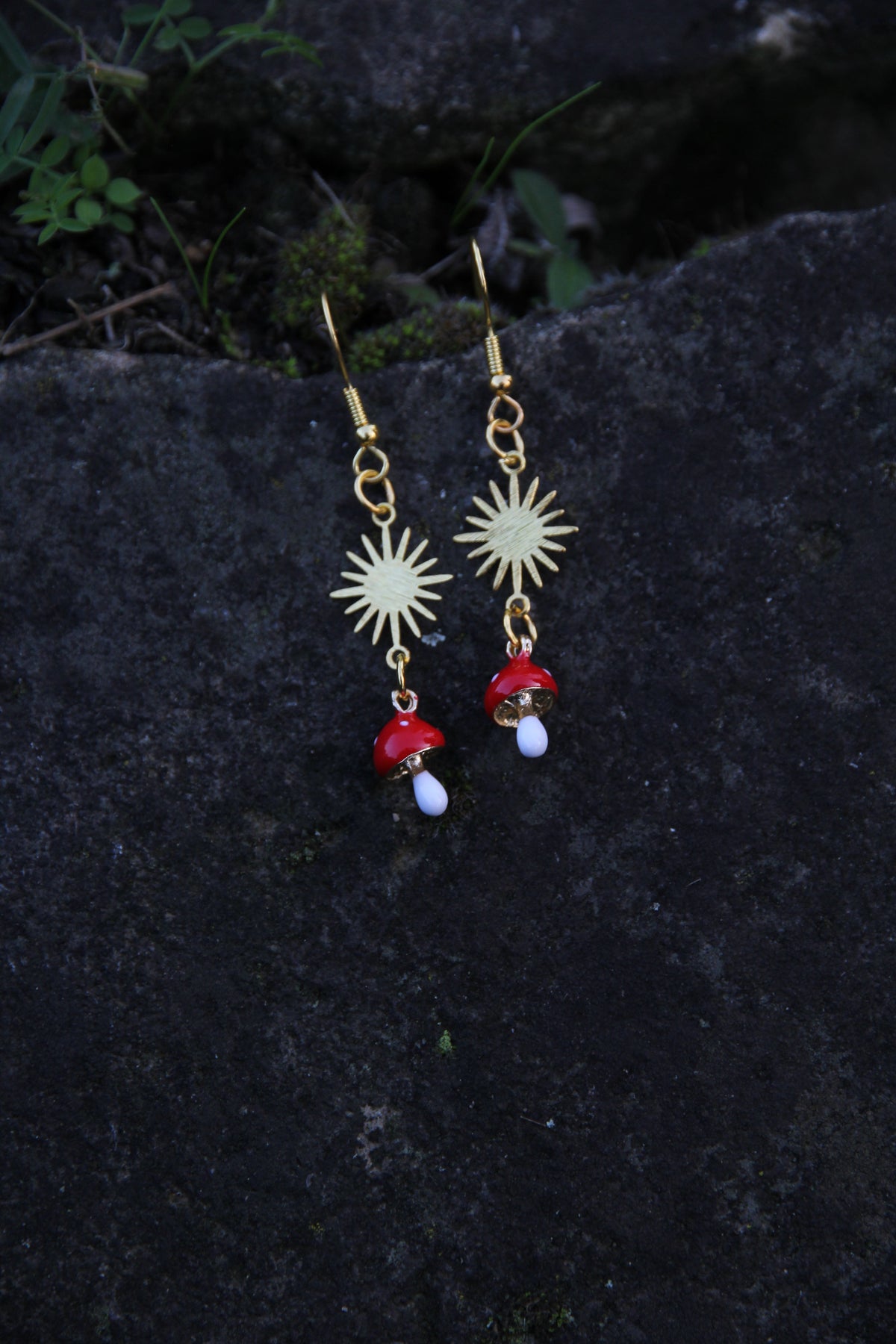 Golden Mushroom and Star Earrings 'Mia'
