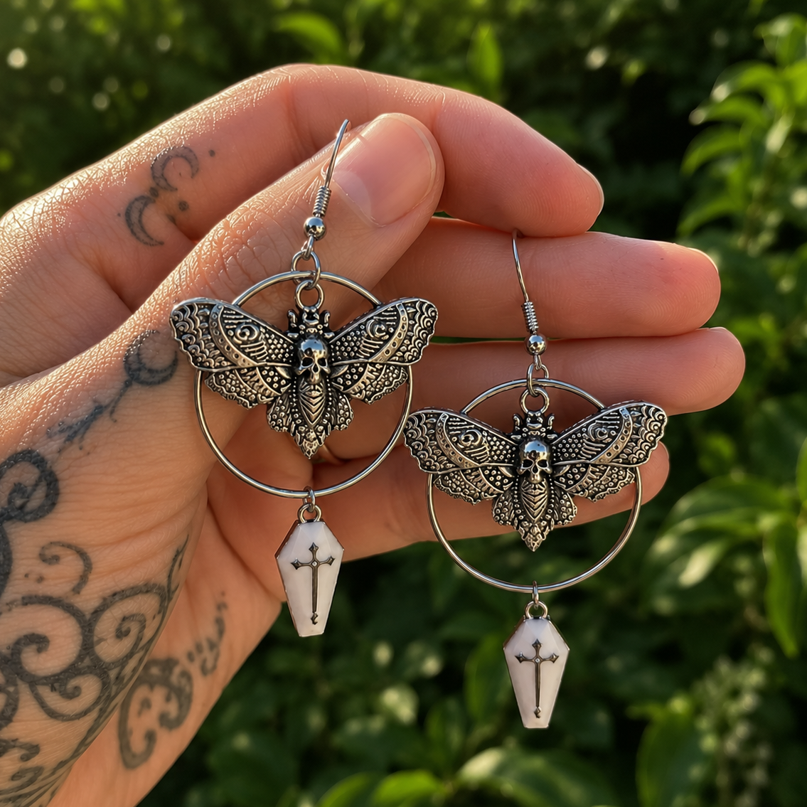 Handmade Witchcore Earrings With White Cross 'Titania'