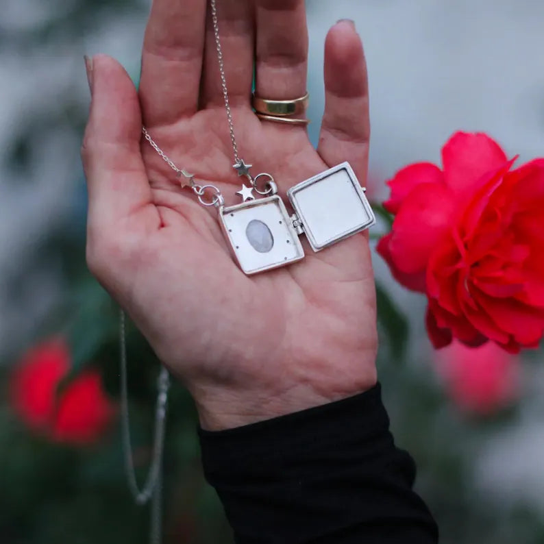 Silver Copper Celestial Book Locket Necklace