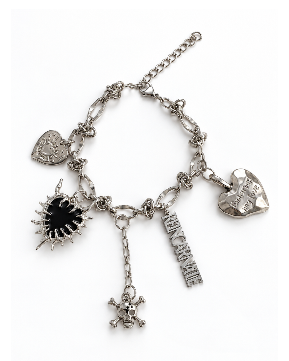 'Reincarnate' Stainless Steel Charm Bracelet - Handmade