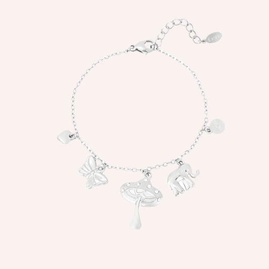 Stainless Steel Mushroom Fairy Charm Bracelet