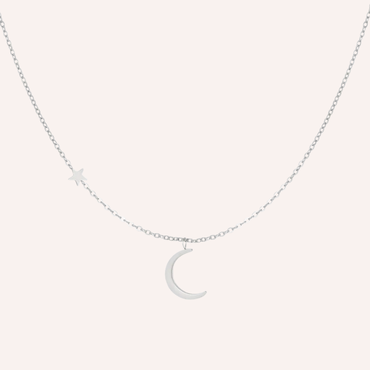 Stainless Steel Moon & Little Star Necklace
