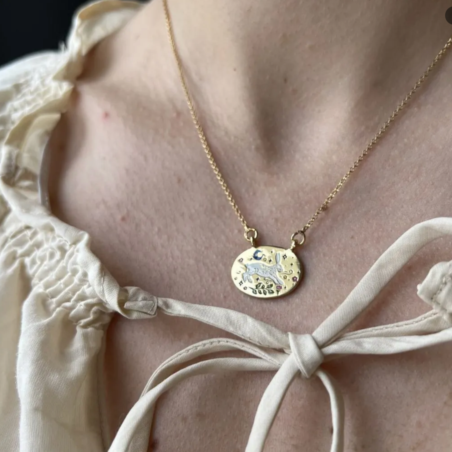 18K Gold Plated Stainless Steel Rabbit Tarot Necklace