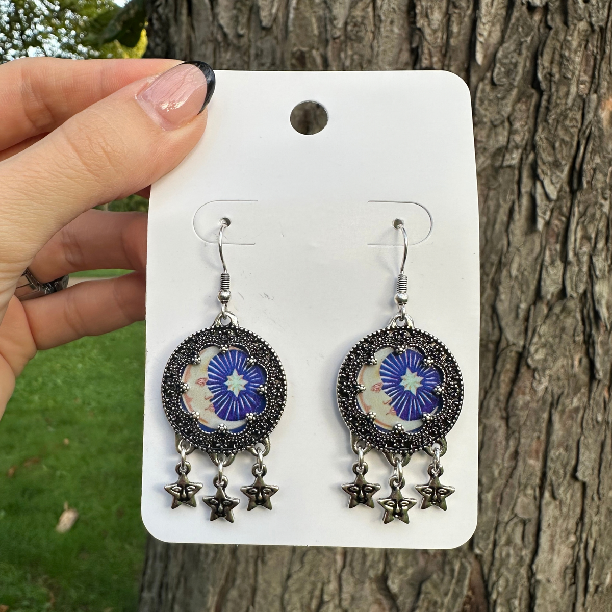 Silver-Plated Cosmic Moon Earrings 'Frigg'