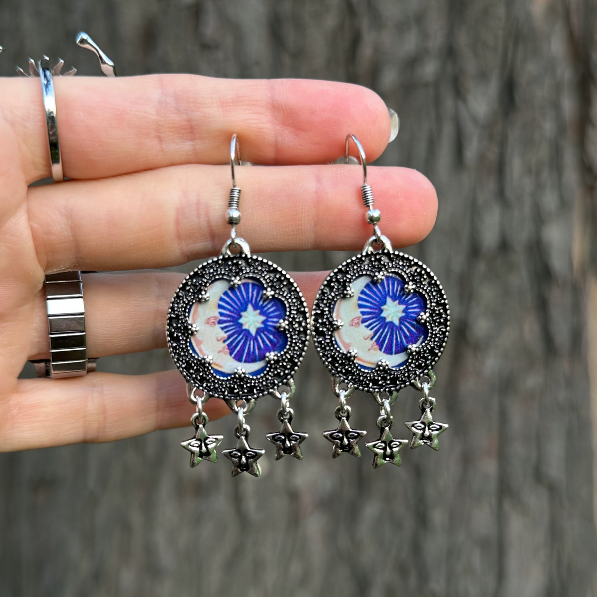 Silver-Plated Cosmic Moon Earrings 'Frigg'