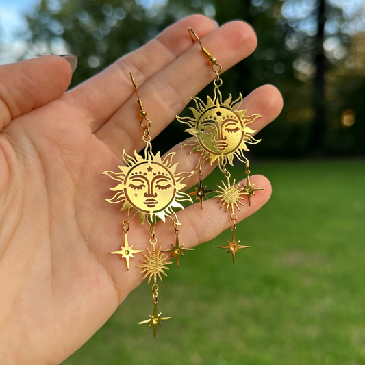 Handmade Alloy Sun and Stars Earrings 'Tova'