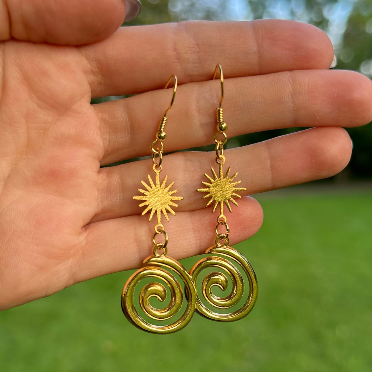 Handmade Stainless Steel Spiral and Sun Earrings 'Signy'