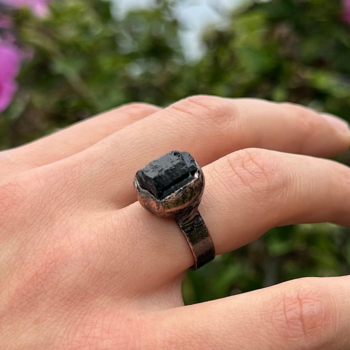 Handmade Witchcore Ring With Black Turmalin Stone 'Asteria'