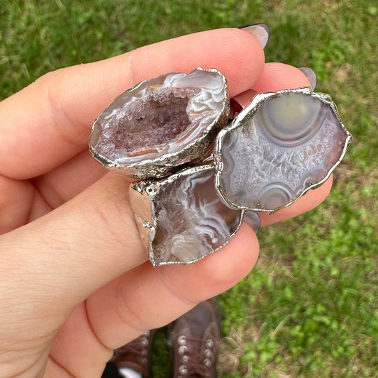 Handmade Witchcore Ring with Brazilian Agate Geode 'Briar'