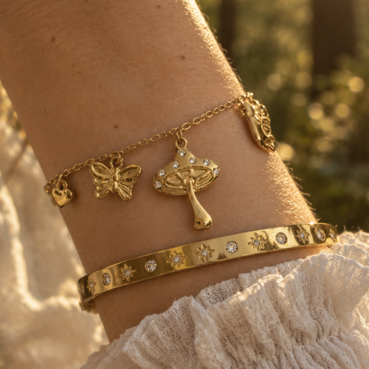 Stainless Steel Mushroom Fairy Charm Bracelet
