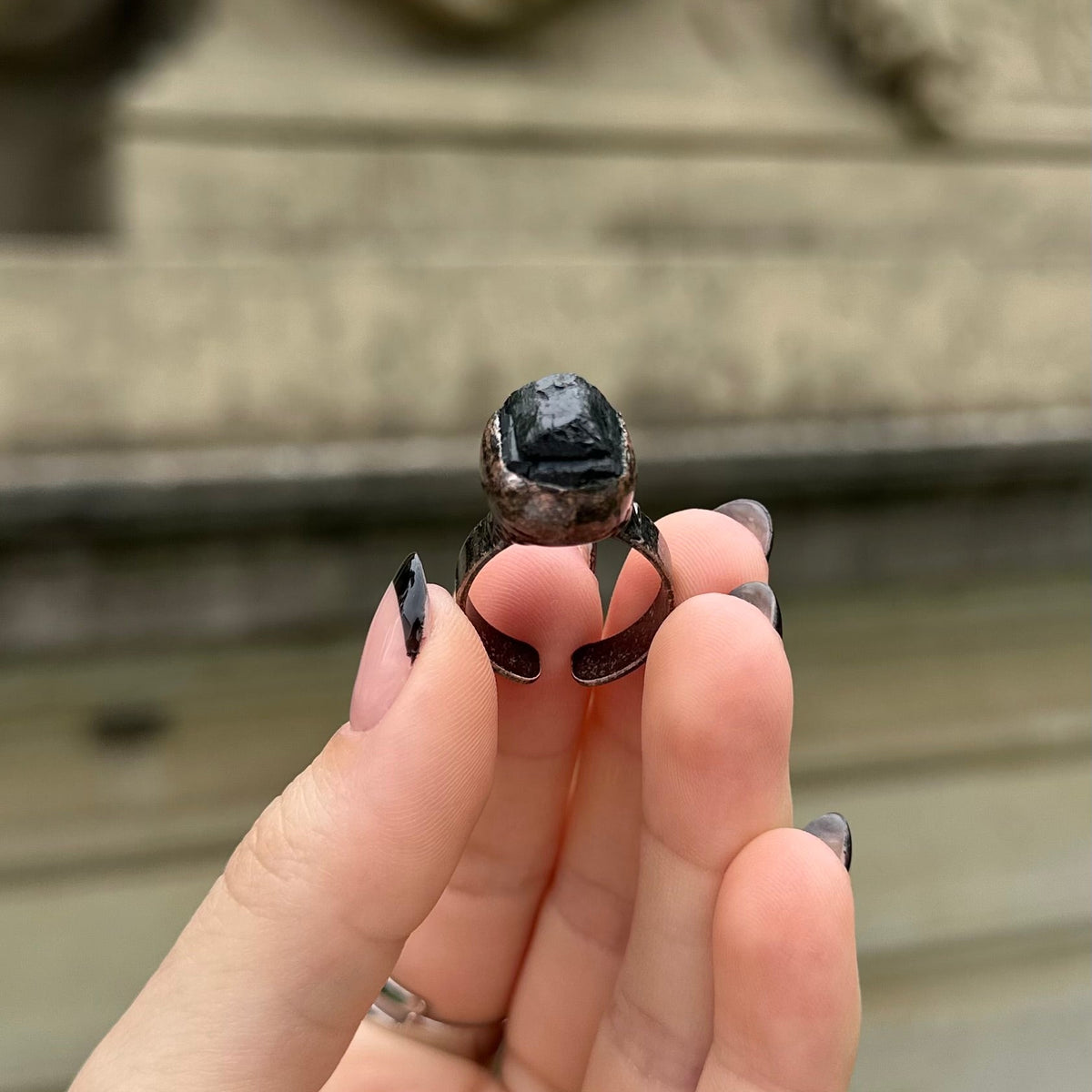 Handmade Witchcore Ring With Black Turmalin Stone 'Asteria'