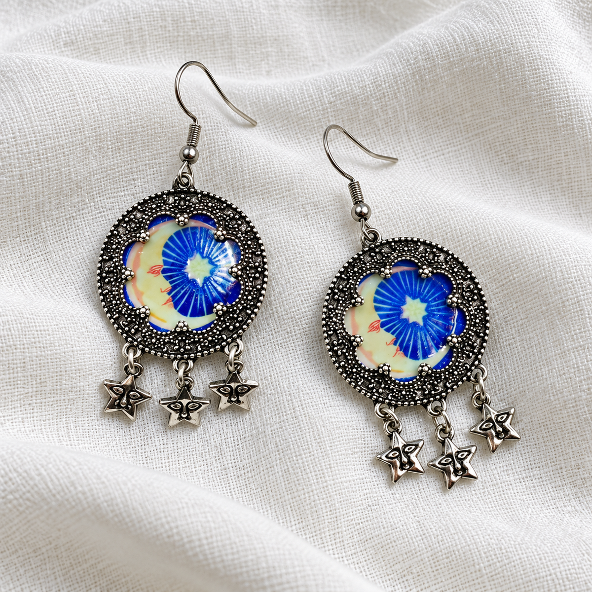 Silver-Plated Cosmic Moon Earrings 'Frigg'