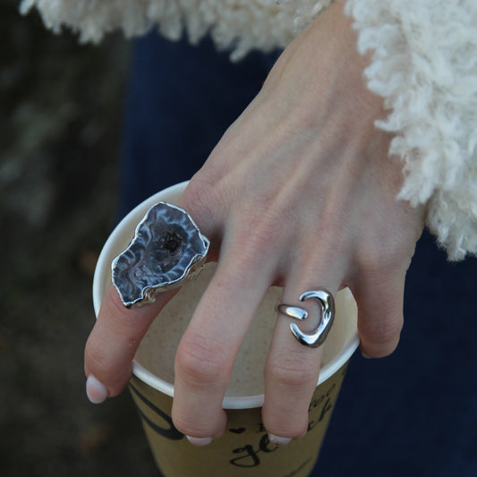 Handmade Witchcore Ring with Brazilian Agate Geode 'Briar'