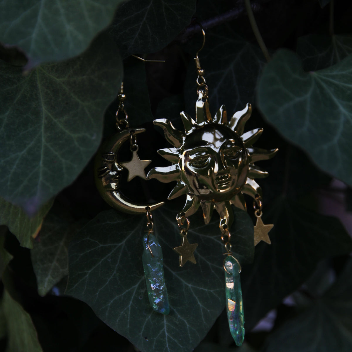 Handmade Alloy Asymmetric Moon and Sun Earrings With Crystal 'Lilith'