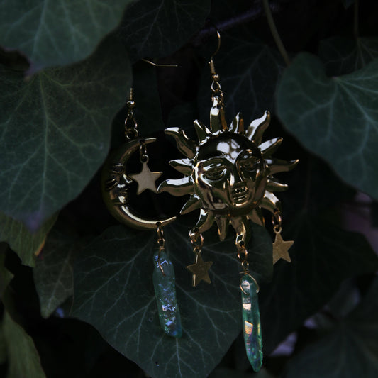 Handmade Alloy Asymmetric Moon and Sun Earrings With Crystal 'Lilith'