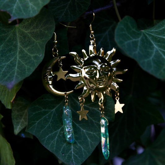 Handmade Alloy Asymmetric Moon and Sun Earrings With Crystal 'Lilith'
