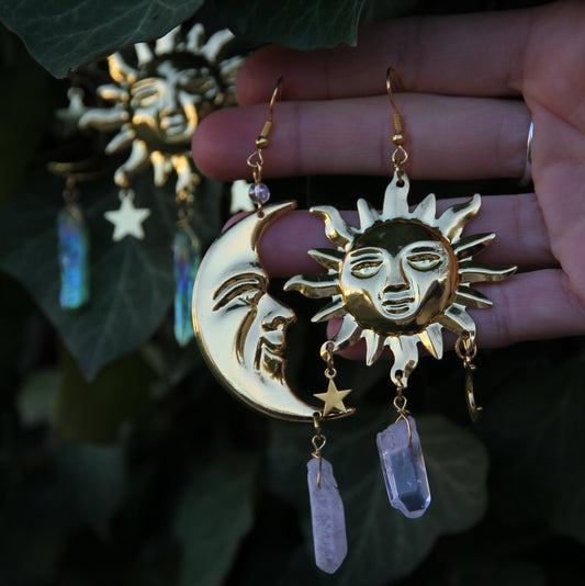 Handmade Copper Sun Earrings With Crystal 'Ophelia'