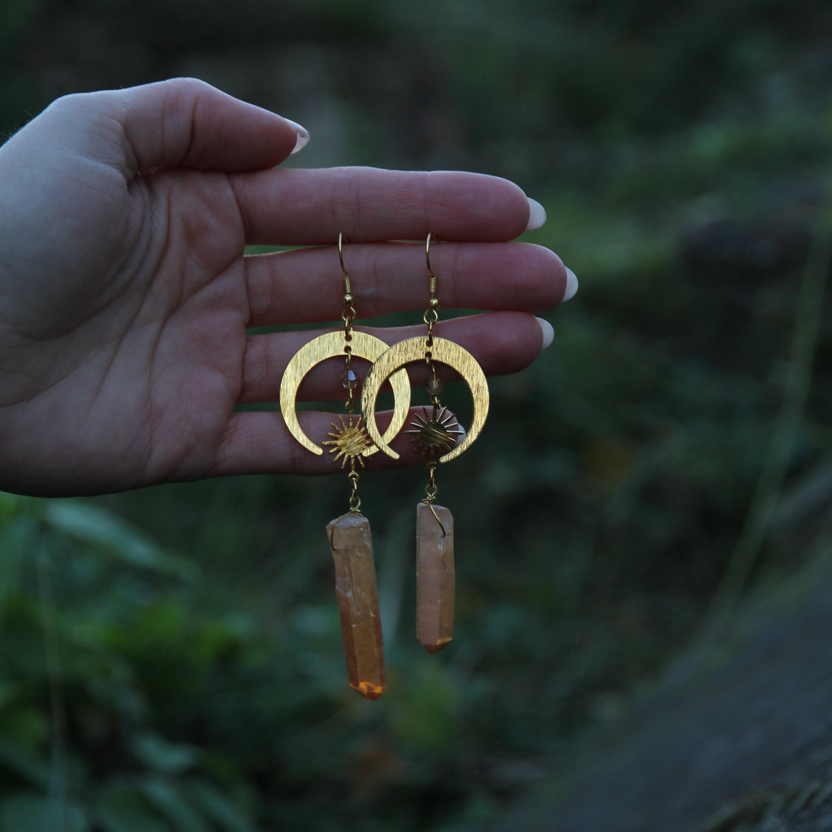 Handmade Alloy Moon Earrings With Crystal 'Hazel'