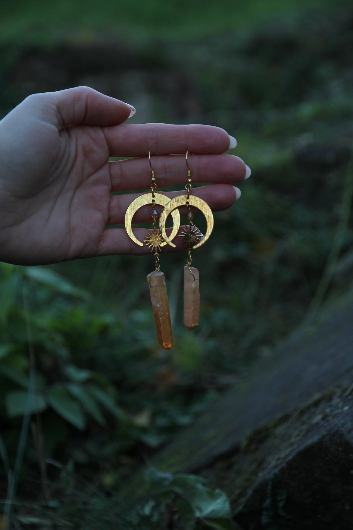 Handmade Alloy Moon Earrings With Crystal 'Hazel'