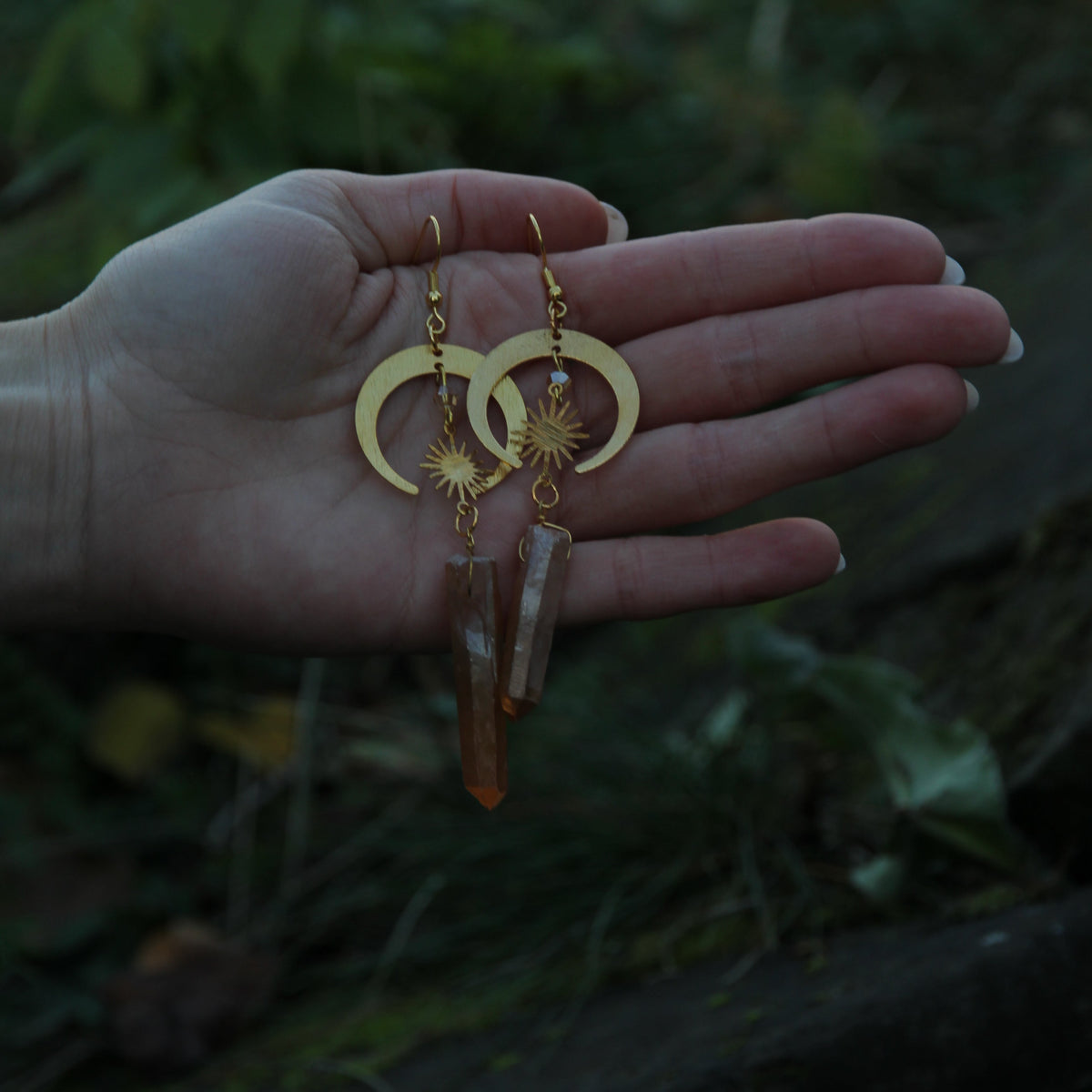 Handmade Alloy Moon Earrings With Crystal 'Hazel'
