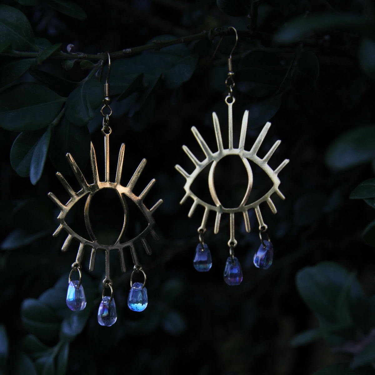 Handmade Copper Earrings With Artificial Crystal 'Evil Eye'