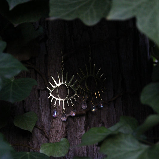 Handmade Copper Earrings With Artificial Crystal 'Evil Eye'
