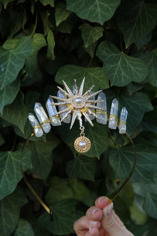 Crystal Tiara Headband  'Sun Goddess' with quartz crystals