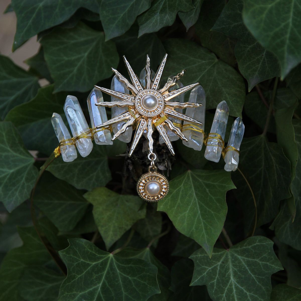 Crystal Tiara Headband  'Sun Goddess' with quartz crystals