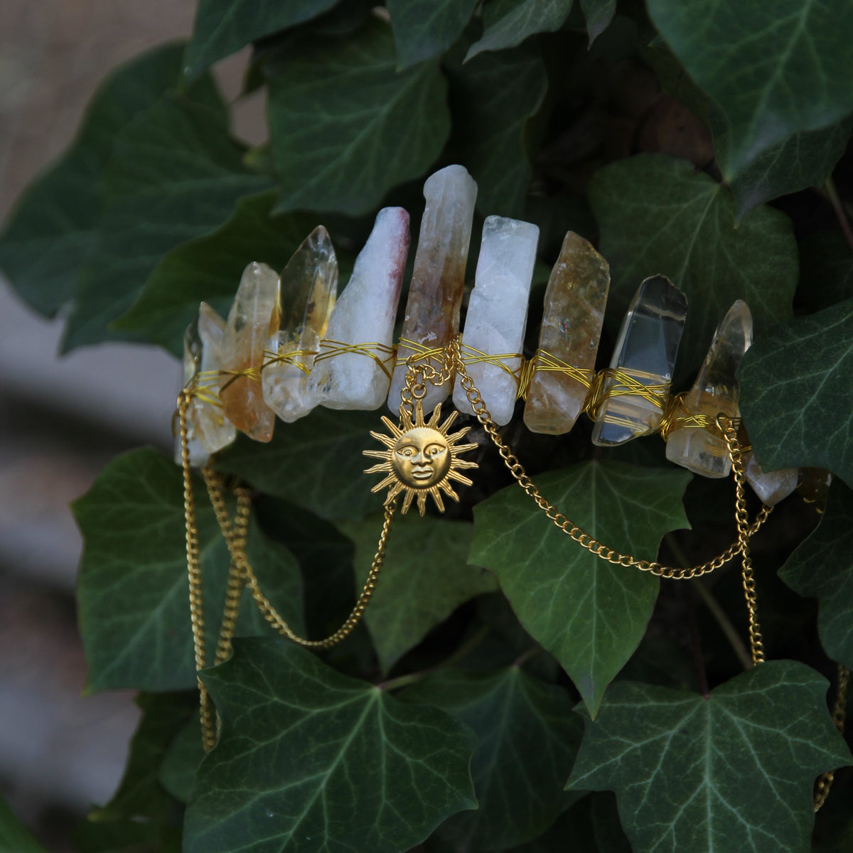 Crystal Tiara Headband  'Solis Crown' with quartz crystals