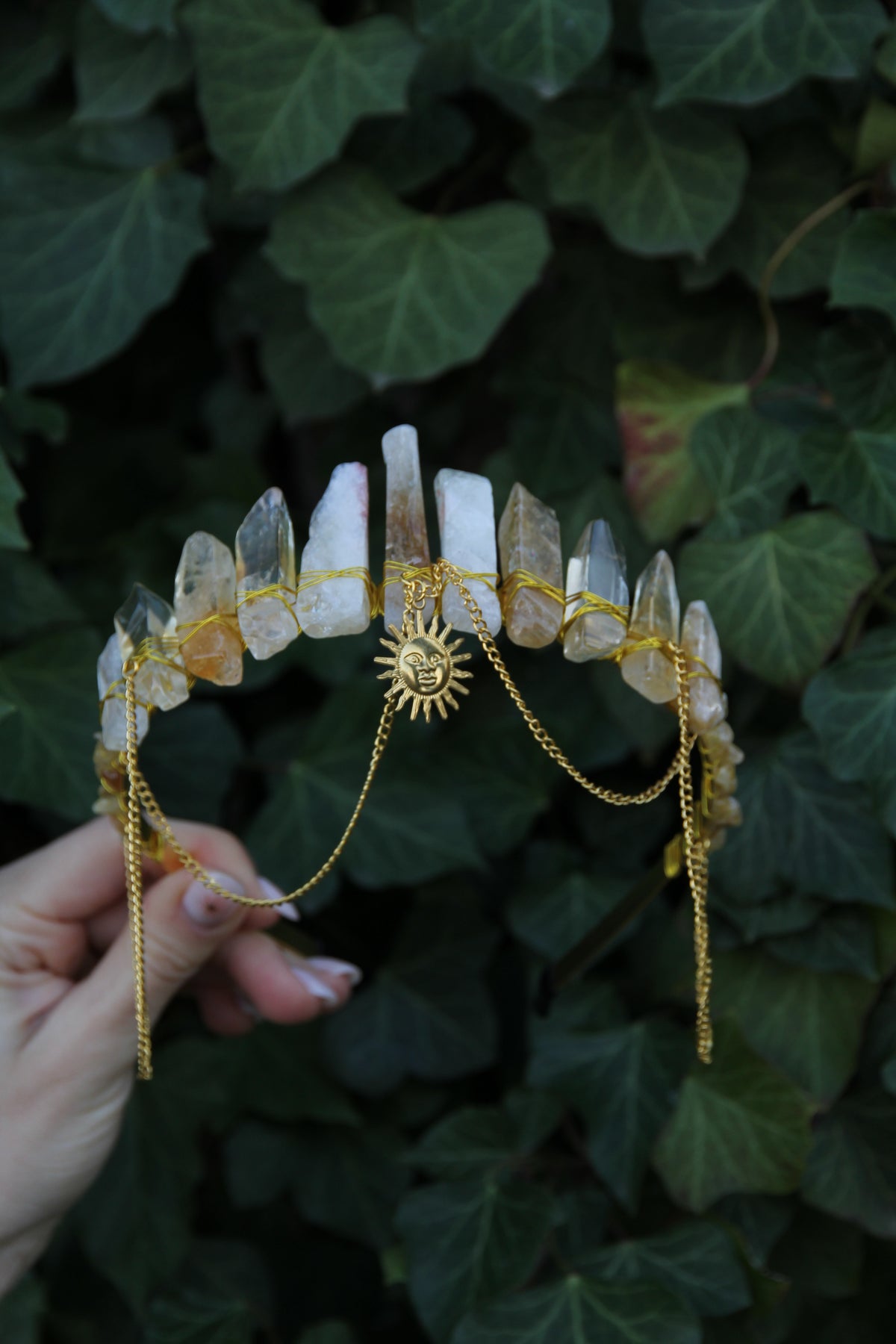 Crystal Tiara Headband  'Solis Crown' with quartz crystals