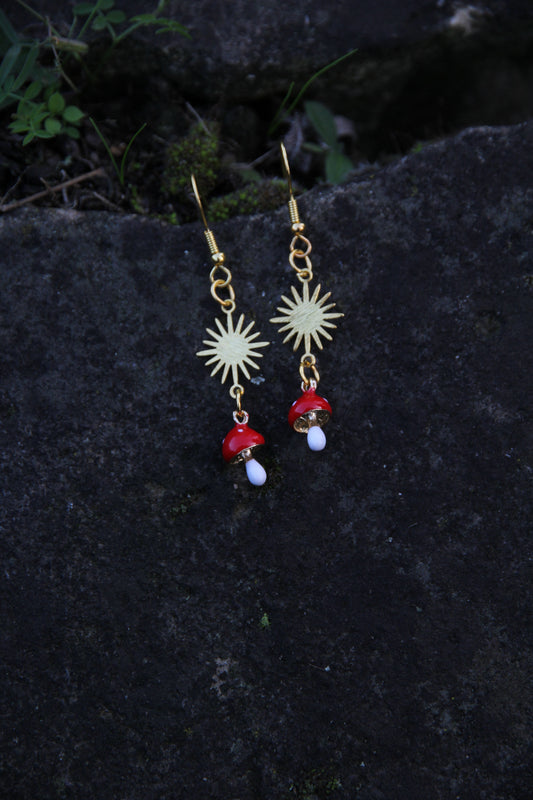 Golden Mushroom and Star Earrings  'Mia'