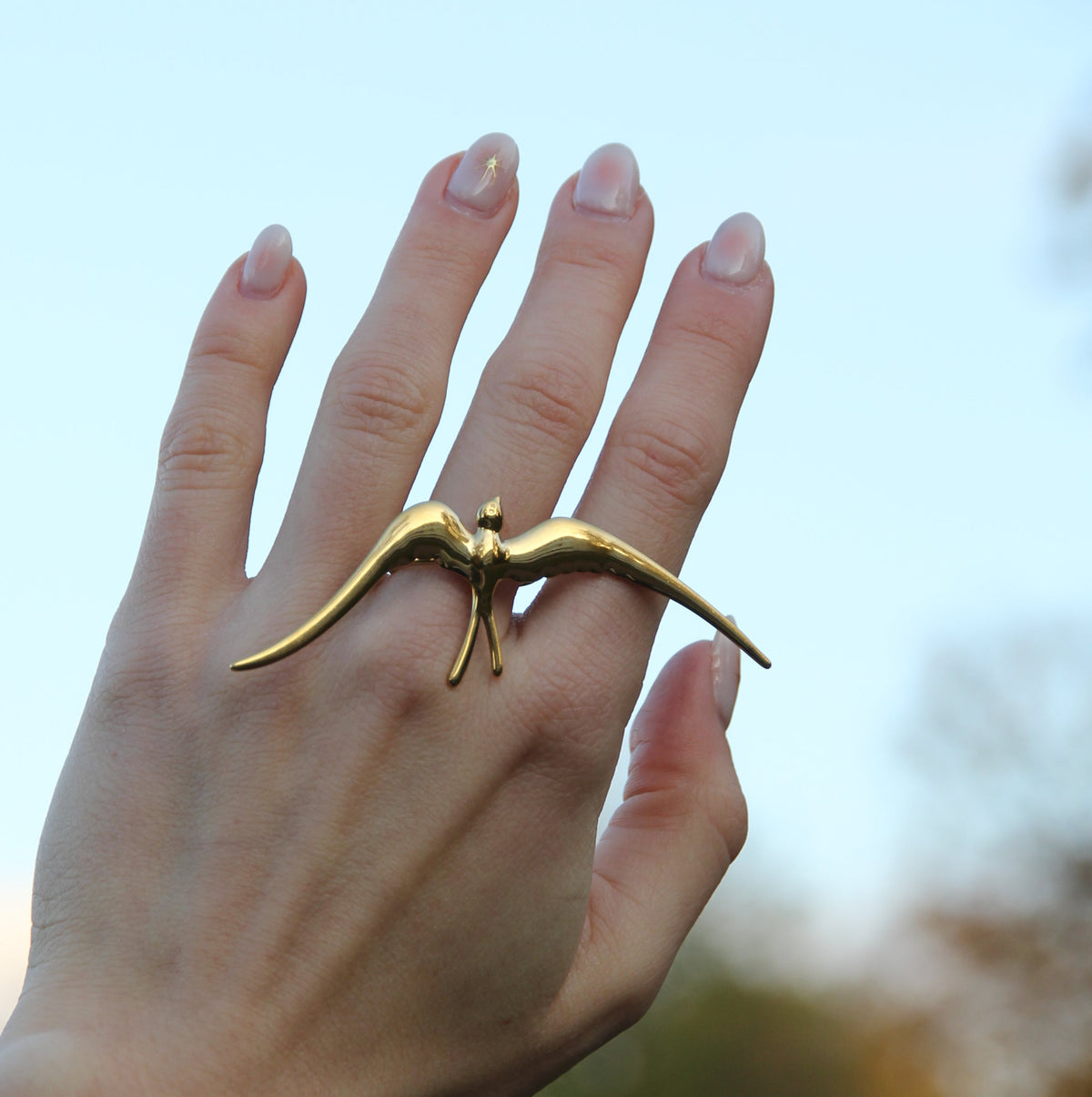 Golden Stainless Steel Open Ring 'Flight of Grace'