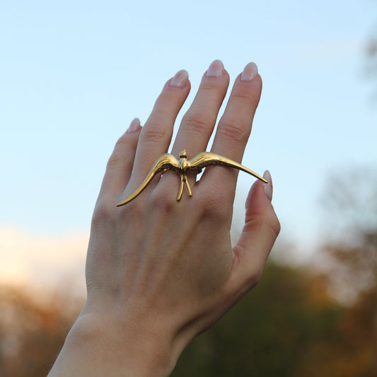 Golden Stainless Steel Open Ring 'Flight of Grace'