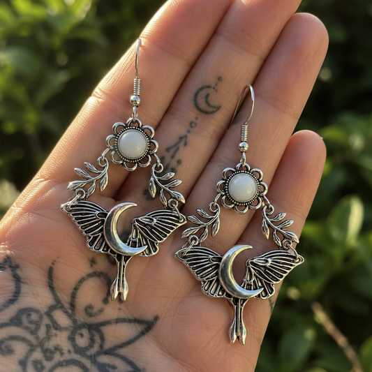 Handmade Copper Moon Earrings with Crystal 'Medea'
