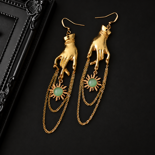 Handmade Stainless Steel Sun Earrings With Stone 'Hecate'