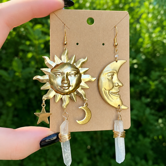 Handmade Copper Sun Earrings With Crystal 'Ophelia'