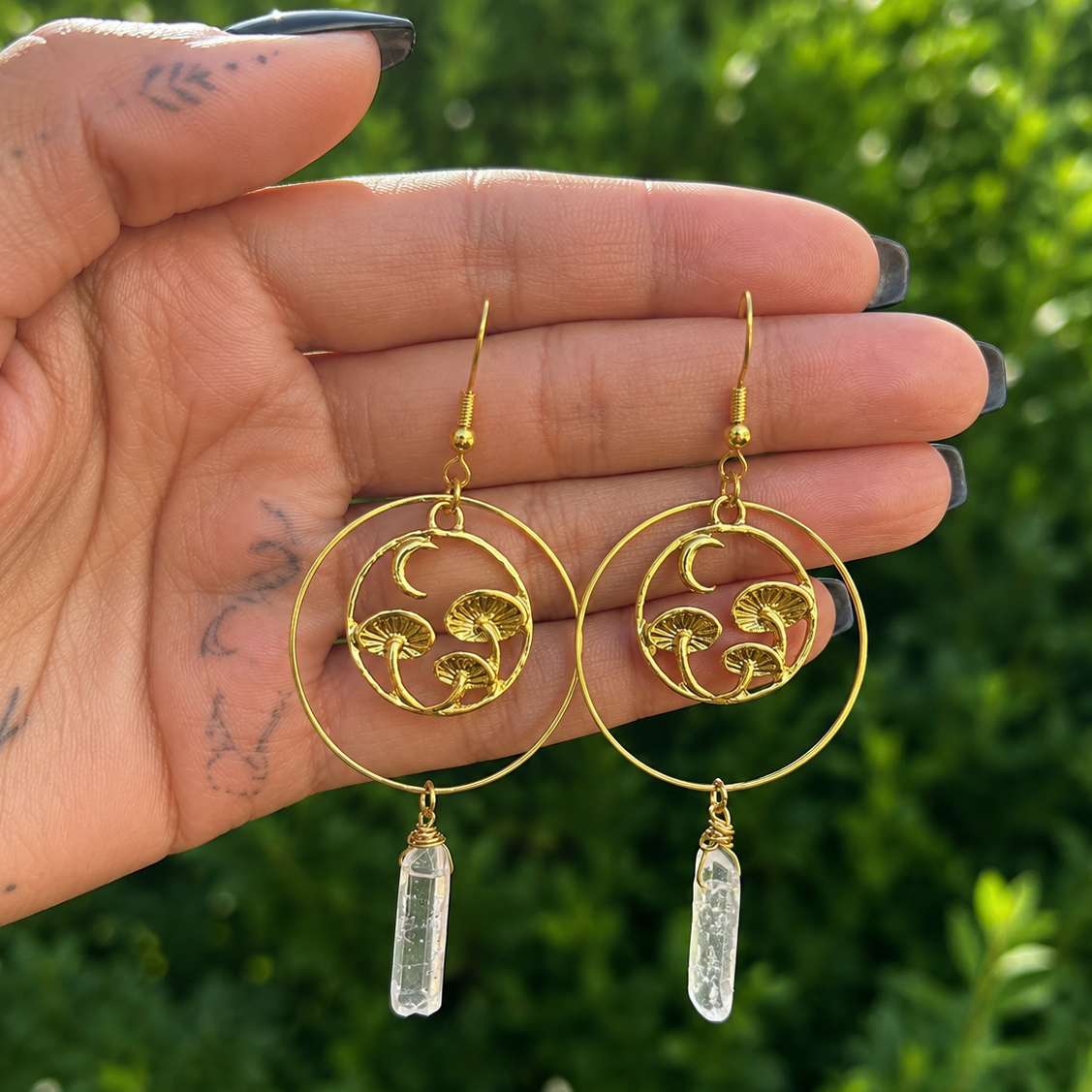 Handmade Copper Mushroom Earrings with Crystal 'Maple'