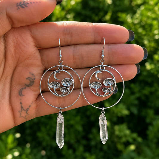 Handmade Copper Mushroom Earrings with Crystal 'Vesper'