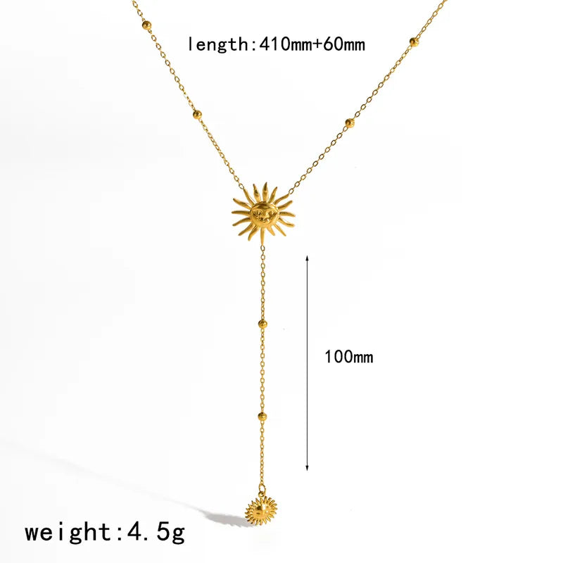 18k Gold Plated Stainless Steel Sun Y-necklace