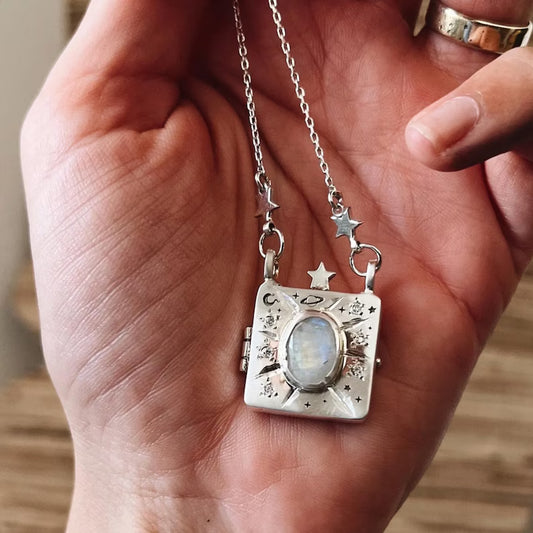 Silver Copper Celestial Book Locket Necklace